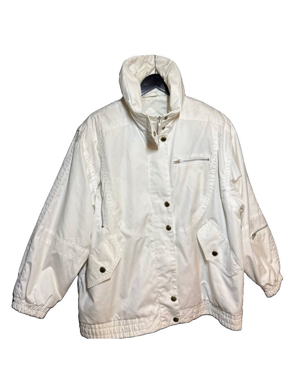 Mulberry Street Women's XL Rain Coat White Lined Zip Snap Made In Russia Smudges